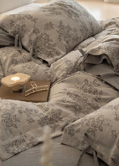 Bonnie Ribbon Bow Tie Floral Bedding Set - Light Gray