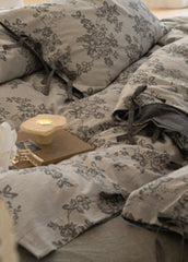 Bonnie Ribbon Bow Tie Floral Bedding Set - Dark Gray