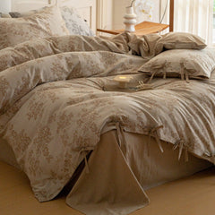 Bonnie Ribbon Bow Tie Floral Bedding Set - Khaki