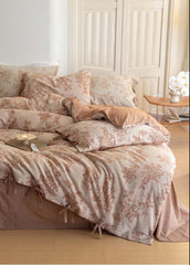 Bonnie Ribbon Bow Tie Floral Bedding Set - Brown