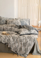 Bonnie Ribbon Bow Tie Floral Bedding Set - Dark Gray