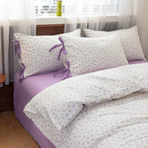 Celia Cottage Ribbon Bow Tie Floral Bedding Set - Purple