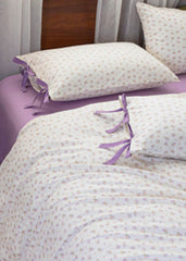 Celia Cottage Ribbon Bow Tie Floral Bedding Set - Purple