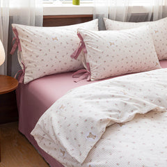 Celia Cottage Ribbon Bow Tie Floral Bedding Set - Pink