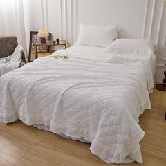 Ellie Lace Ruffle Quilted Bedding Set - White