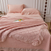Ellie Lace Ruffle Quilted Bedding Set - Pink