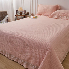 Ellie Lace Ruffle Quilted Bedding Set - Pink