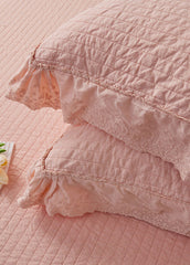 Ellie Lace Ruffle Quilted Bedding Set - Pink