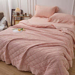 Ellie Lace Ruffle Quilted Bedding Set - Pink
