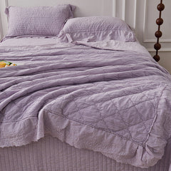 Ellie Lace Ruffle Quilted Bedding Set - Purple