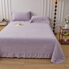 Ellie Lace Ruffle Quilted Bedding Set - Purple