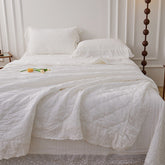 Ellie Lace Ruffle Quilted Bedding Set - White