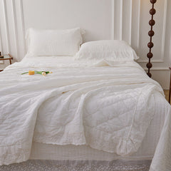 Ellie Lace Ruffle Quilted Bedding Set - White