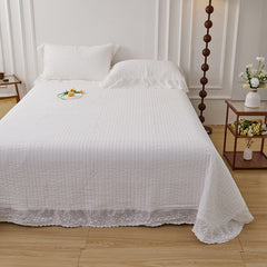 Ellie Lace Ruffle Quilted Bedding Set - White