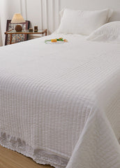 Ellie Lace Ruffle Quilted Bedding Set - White