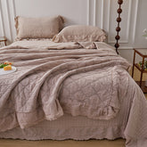 Ellie Lace Ruffle Quilted Bedding Set - Brown