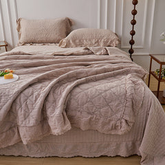 Ellie Lace Ruffle Quilted Bedding Set - Brown