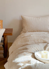 Emma Duo Striped Jacquard Bedding Set - Cream