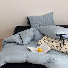 Evangeline Pastel Bow Tie Twill Bedding Set - Blue