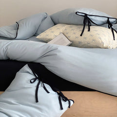 Evangeline Pastel Bow Tie Twill Bedding Set - Blue