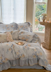 Millie Lace Ruffle Floral Bedding Set - Blue