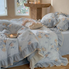 Millie Lace Ruffle Floral Bedding Set - Blue