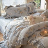 Millie Lace Ruffle Floral Bedding Set - Blue