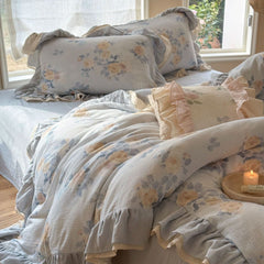 Millie Lace Ruffle Floral Bedding Set - Blue