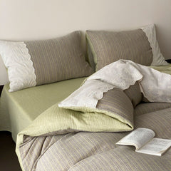 Florence Lace Double Gauze Striped Bedding Set - Green