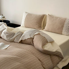 Florence Lace Double Gauze Striped Bedding Set - Brown