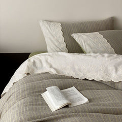 Florence Lace Double Gauze Striped Bedding Set - Green