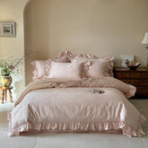 Elise French Lace Jacquard Satin Bedding Set - Pink