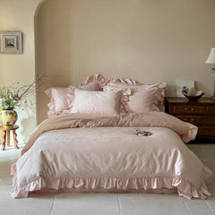 Elise French Lace Jacquard Satin Bedding Set - Pink