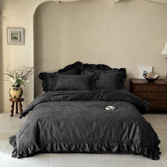 Elise French Lace Jacquard Satin Bedding Set - Dark Gray