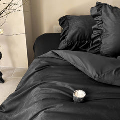 Elise French Lace Jacquard Satin Bedding Set - Dark Gray