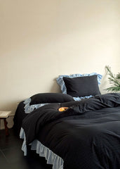 Sadie Gingham Lace Ruffle Bedding Set - Black