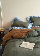 Sadie Gingham Lace Ruffle Bedding Set - Green
