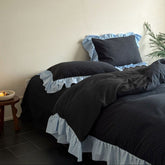 Sadie Gingham Lace Ruffle Bedding Set - Black