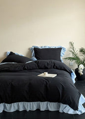Sadie Gingham Lace Ruffle Bedding Set - Black