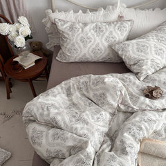 Hannah Vintage Floral Braids Cotton Bedding Set - White