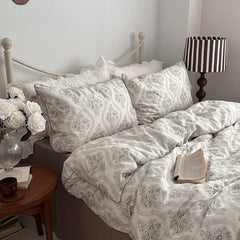 Hannah Vintage Floral Braids Cotton Bedding Set - White