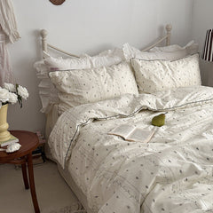 Hannah Vintage Floral Braids Cotton Bedding Set - Beige