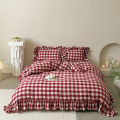 Hattie Gingham Ruffle Bedding Set - Red