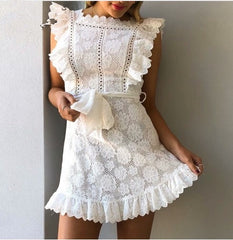 Lace Sexy Temperament One Shoulder Ruffle Dress