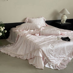 Josette Floral Silky TENCEL Ruffle Bedding Set - Pink