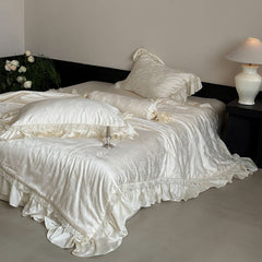 Josette Floral Silky TENCEL Ruffle Bedding Set - Beige