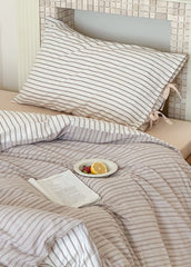 Josie Bow Tied Striped Bedding Set - Gray