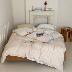 Josie Bow Tied Striped Bedding Set - Cream