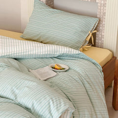 Josie Bow Tied Striped Bedding Set - Green
