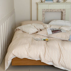 Josie Bow Tied Striped Bedding Set - Cream